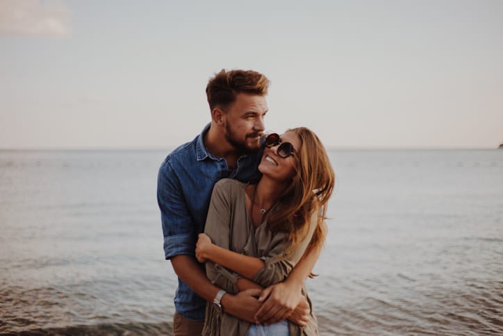 kissing couple on the beach