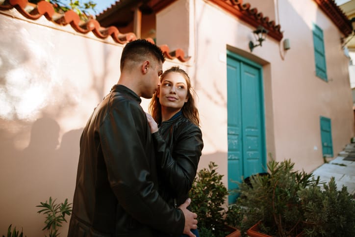 A portrait of a young couple in Athens, Greece