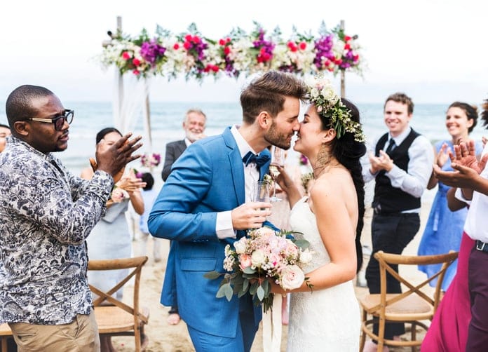 People celebrating a wedding.