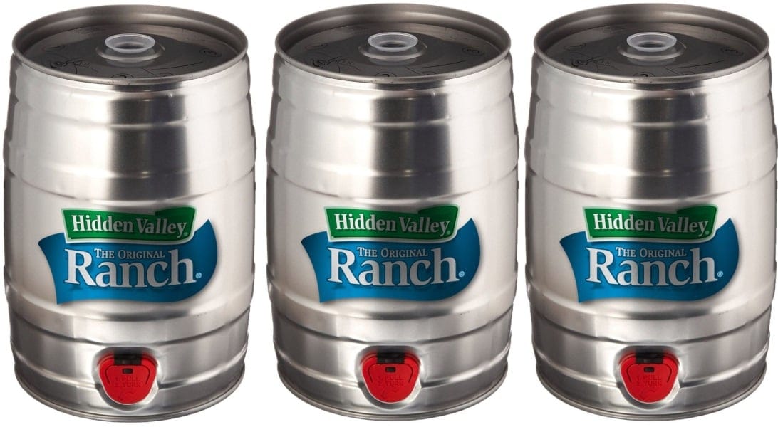 A keg of Hidden Valley Ranch salad dressing.