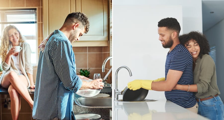 Men doing household chores.