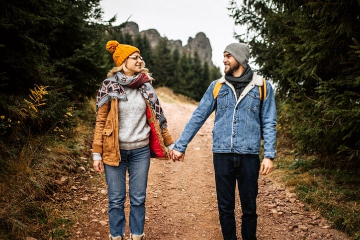couple out hiking together