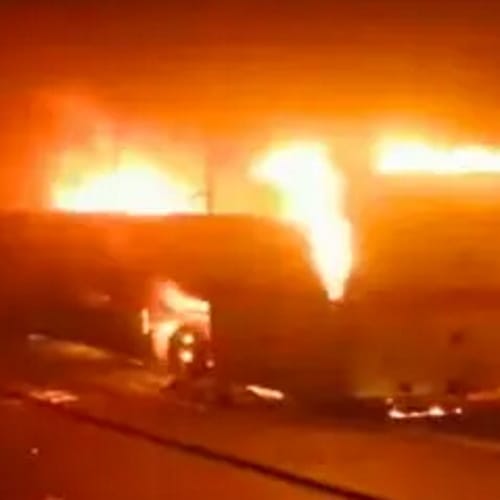 school bus on fire