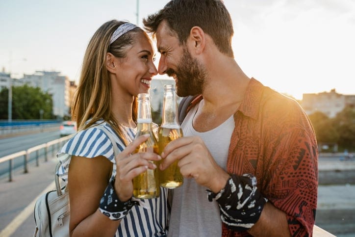 couple drinking beer together