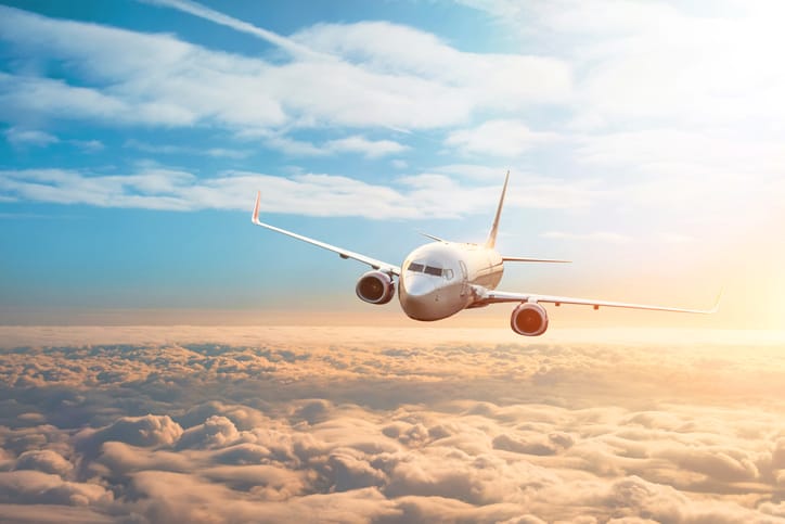 An airplane in the air.