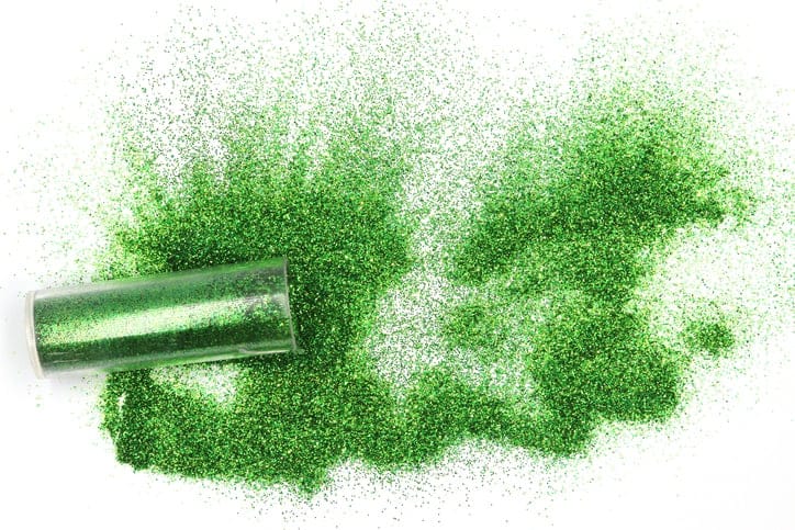green glitter spilled