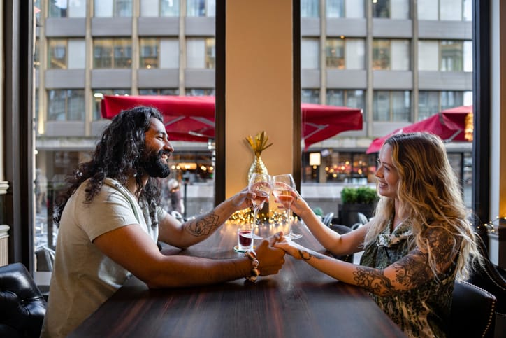 couple having wine at dinner