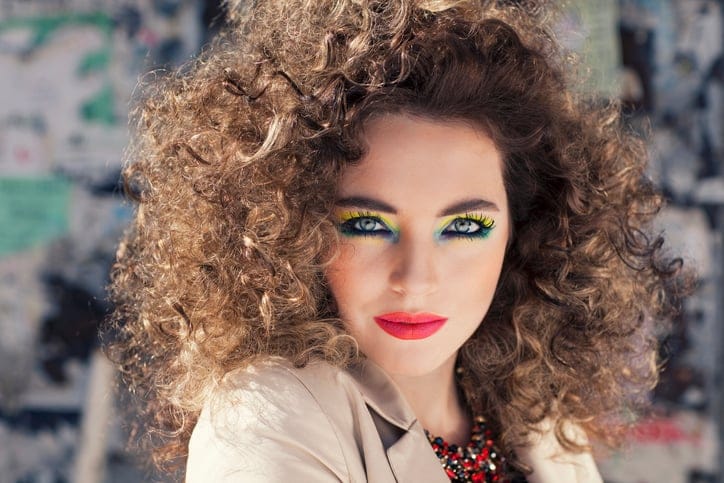 80s makeup trends on a model.