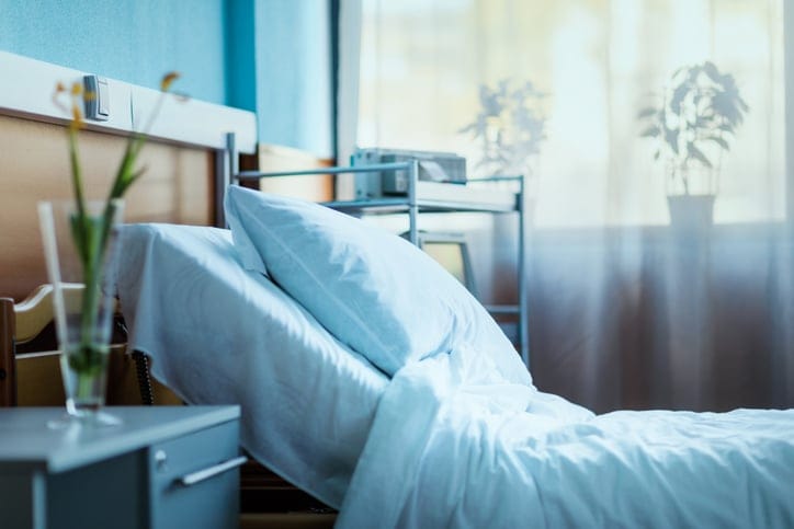 Side view of hospital bed.