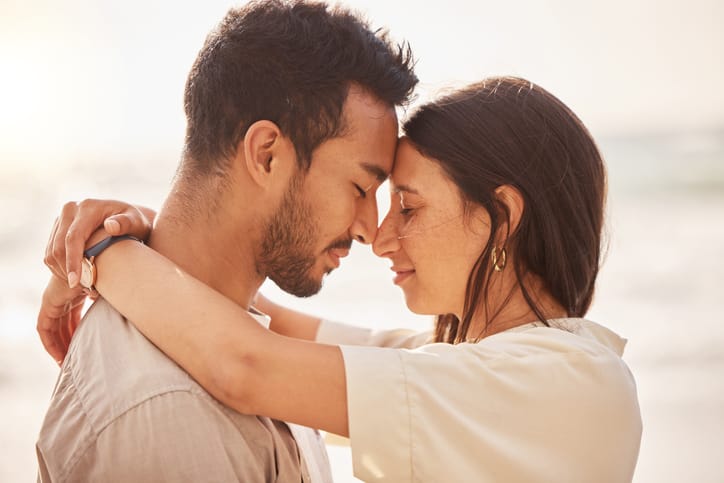 romantic couple embracing
