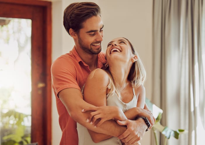 couple laughing and joking