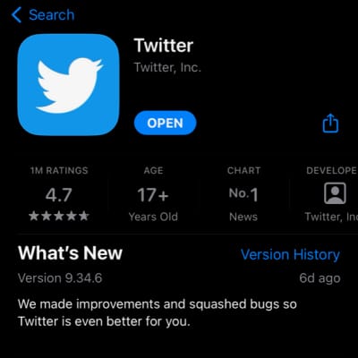 twitter in app store