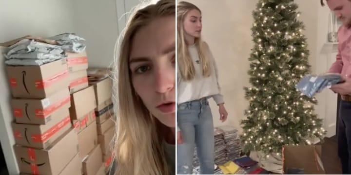 woman receives unordered amazon parcels