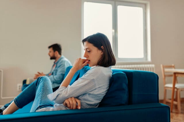 upset woman fighting with boyfriend