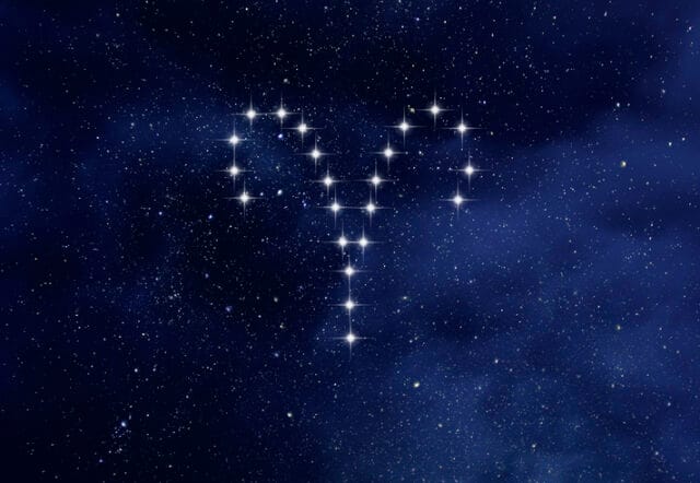 Aries constellation in night starry sky,