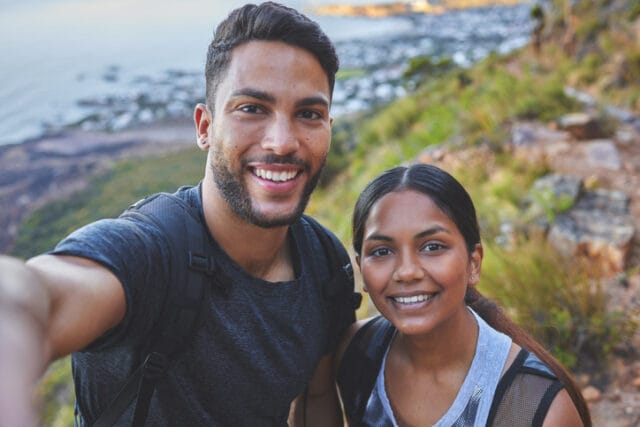 couple on mountain hike