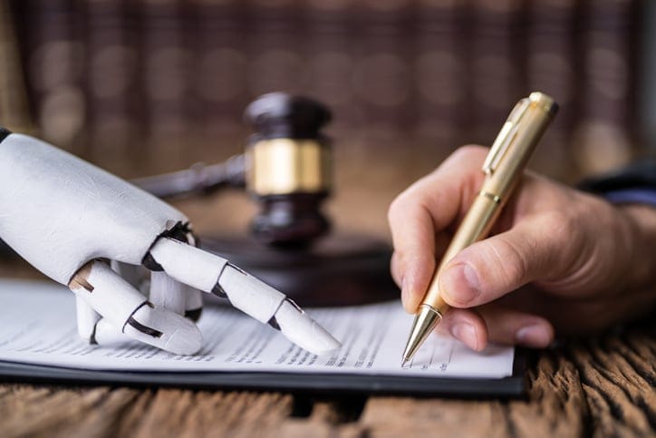 A robot helping with legal document signing.