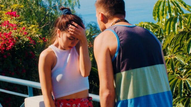 couple arguing on tropical holiday