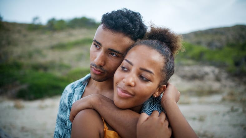 couple embracing on beach