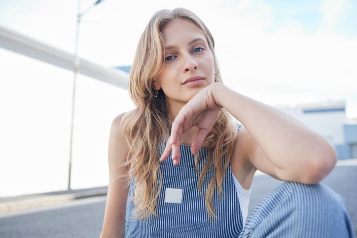 serious blonde woman portrait
