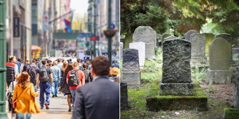 crowded city, old cemetery composite