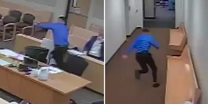 Edi Villalobos runs from courtroom