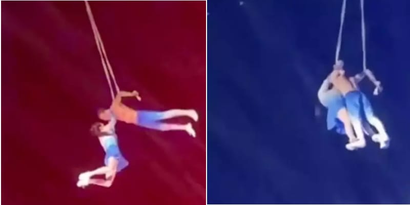 acrobat couple performing stunt