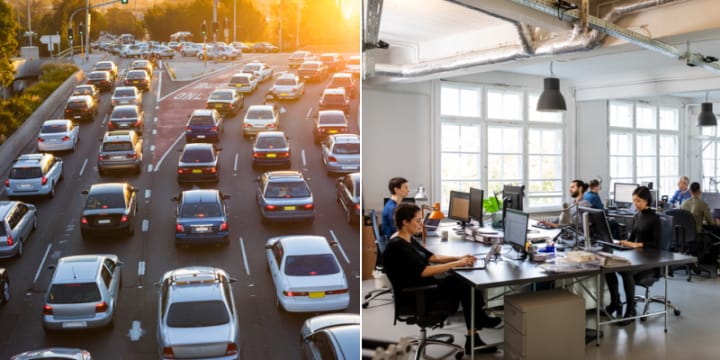 work commute busy office composite