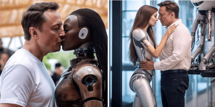 elon musk kissing robots