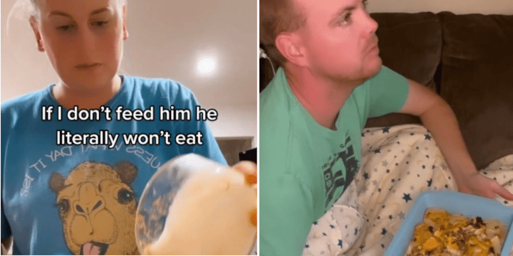 woman feeds husband