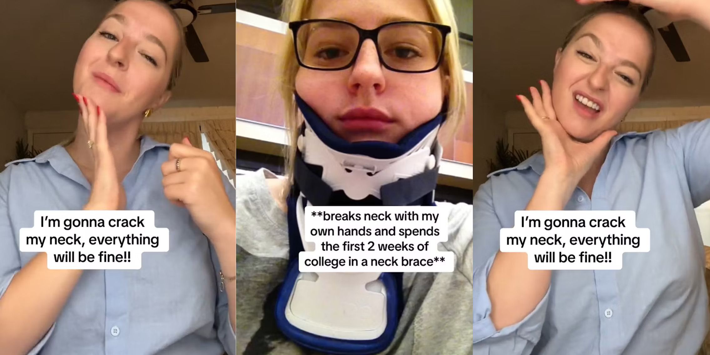 woman breaks own neck