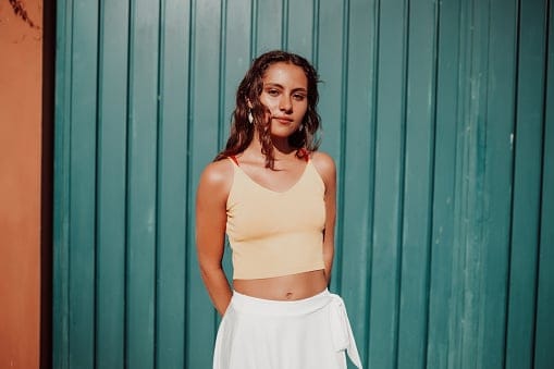beautiful woman on green background