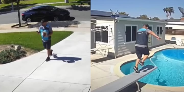 amazon driver dives in pool