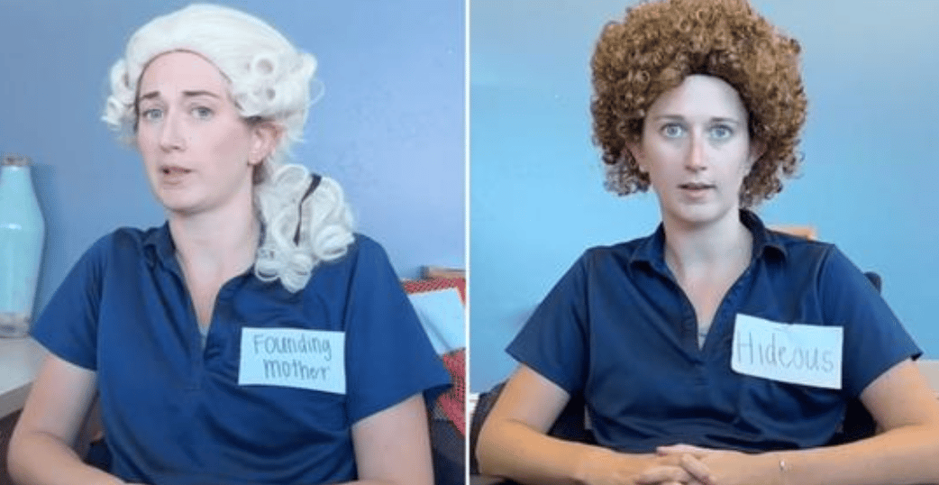 Emily Benschoter wearing wigs at work