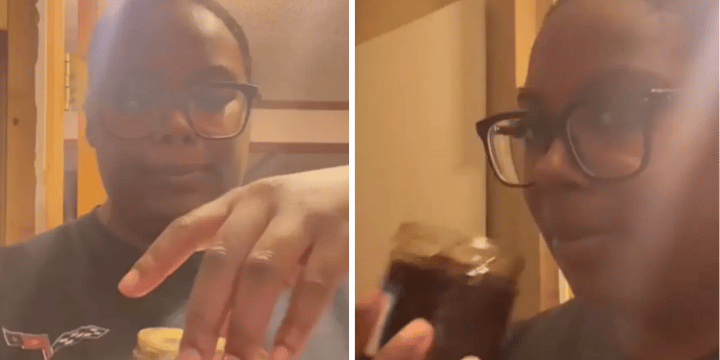 woman smells things in grandma's pantry
