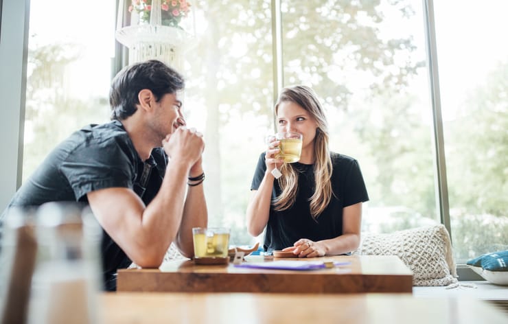 couple enjoying breakfast date together