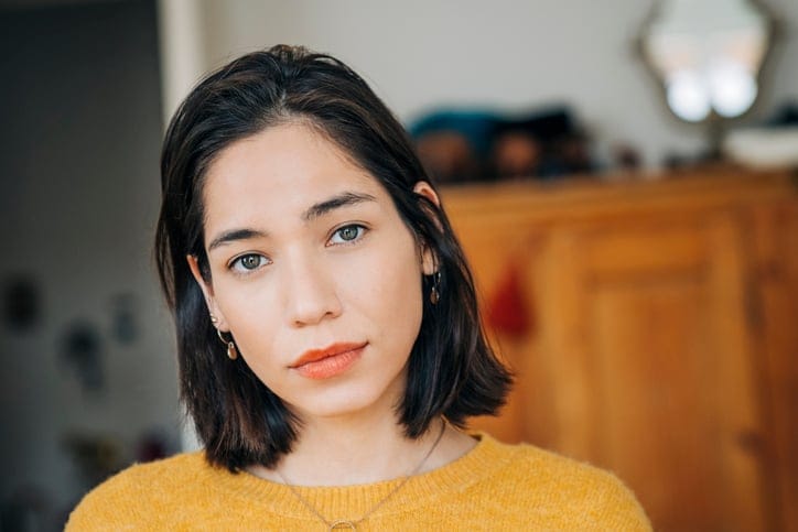 Worried woman looking sad.