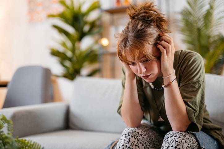 sad woman at home