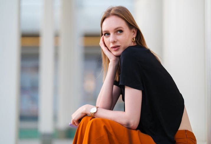 redhead woman on street
