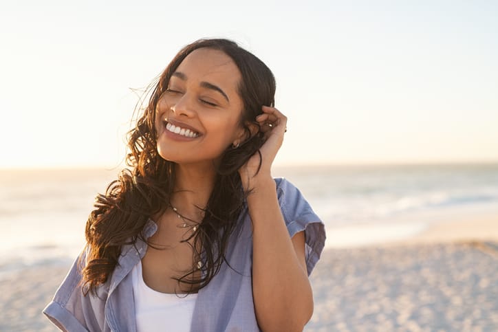 happy woman on beach