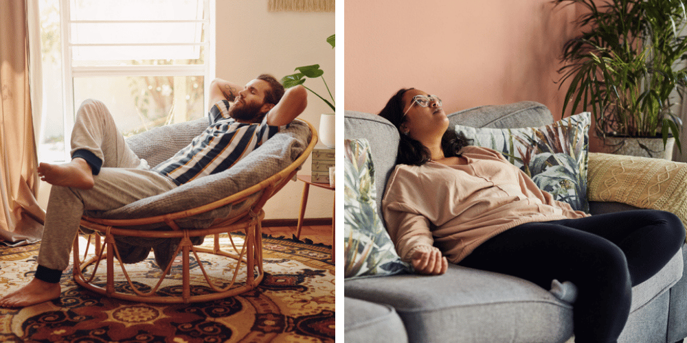 lazy man and woman split screen