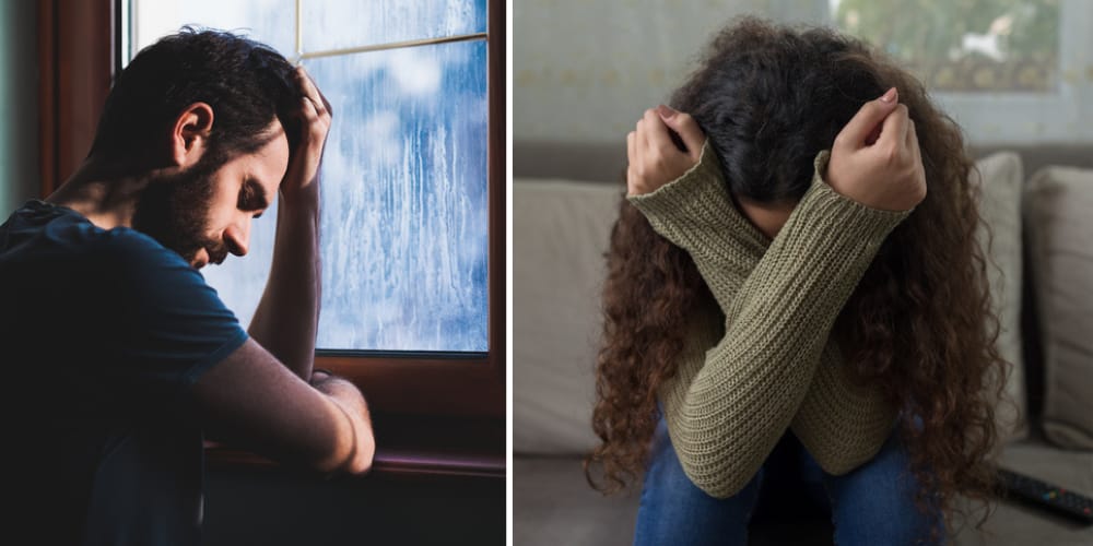 split screen - woman man depressed