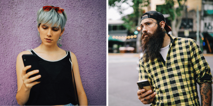 pessimistic woman, hipster guy