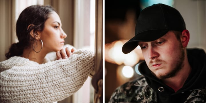 miserable man and woman side by side