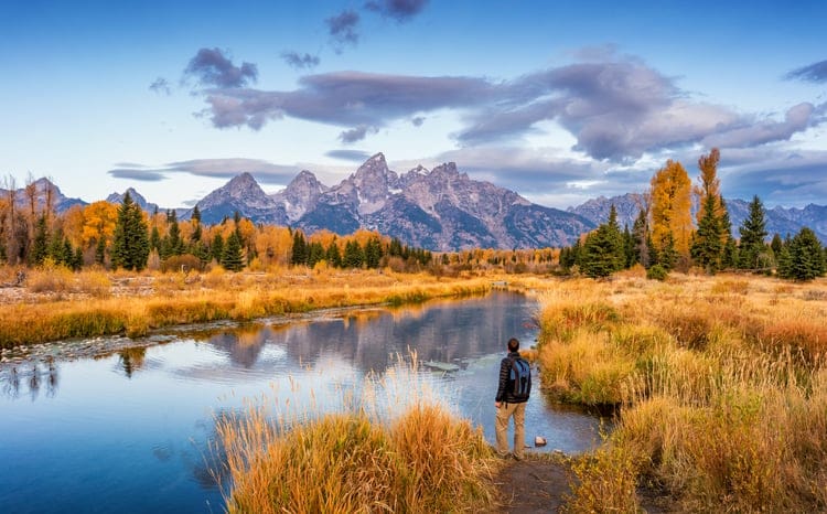 Hiker in Grand Teton National Park USA.