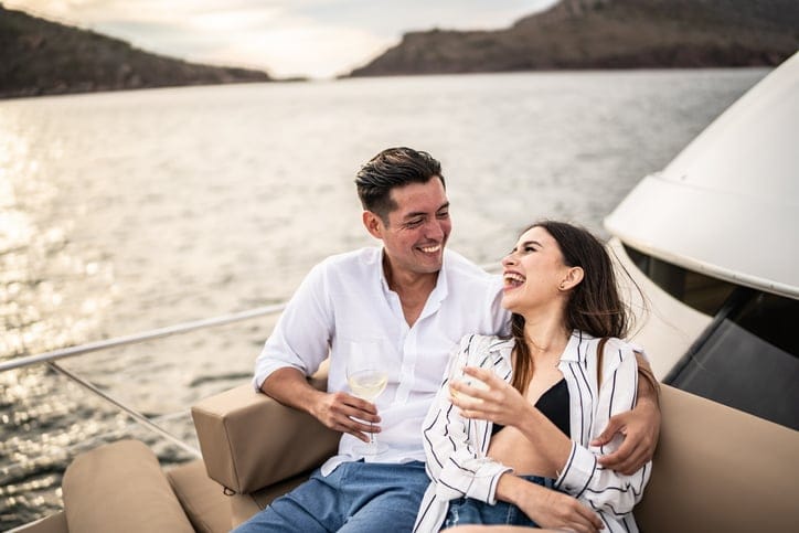 Couple on a boat having a romantic date.