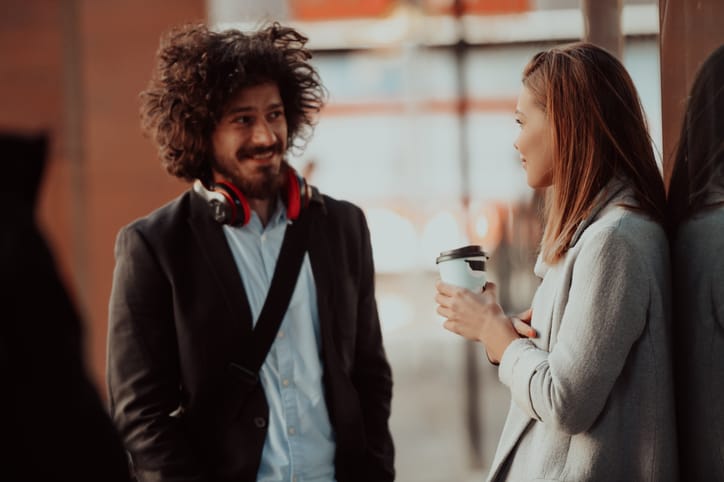two business colleagues talking outside