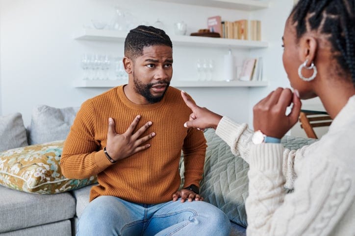 woman giving man a piece of her mind