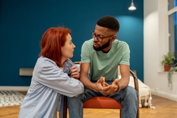 unhappy sad depressed couple fight argue