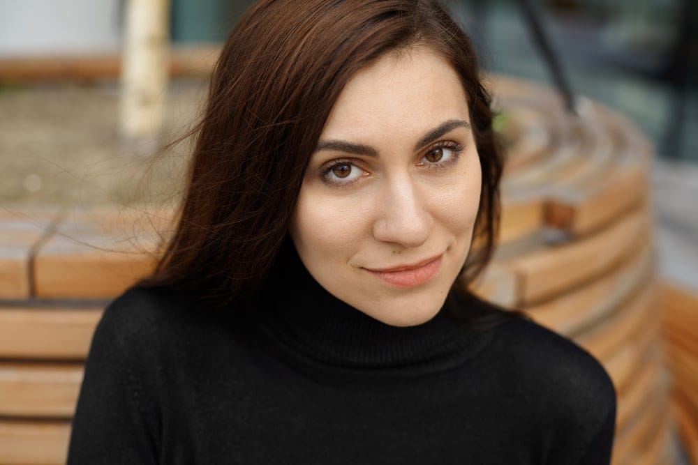 Woman with eye contact.